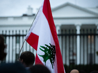 People demonstrate in front of the White House in support of Lebanon, following extensive air strikes by Israel, in Washington, DC, on Septe...