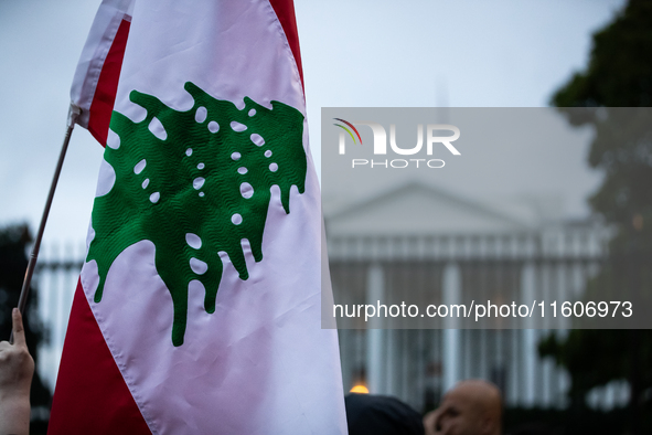 People demonstrate in front of the White House in support of Lebanon, following extensive air strikes by Israel, in Washington, DC, on Septe...