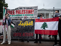 People demonstrate in front of the White House in support of Lebanon, following extensive air strikes by Israel, in Washington, DC, on Septe...