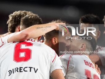 Players of River Plate from Argentina and Colo Colo from Chile during a second leg soccer game of the quarterfinals of the Copa Libertadores...