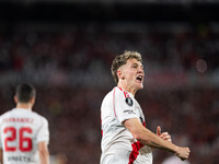 Players of River Plate from Argentina and Colo Colo from Chile during a second leg soccer game of the quarterfinals of the Copa Libertadores...