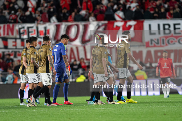 Players of River Plate from Argentina and Colo Colo from Chile during a second leg soccer game of the quarterfinals of the Copa Libertadores...