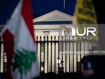 People demonstrate in front of the White House in support of Lebanon, following extensive air strikes by Israel, in Washington, DC, on Septe...