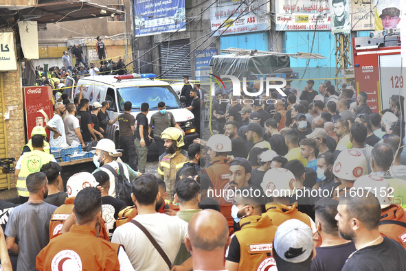 Lebanese security forces take security measures in the area after an Israeli airstrike in Beirut, Lebanon, on September 24, 2024. Six people...