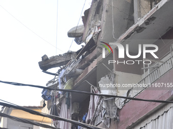 Lebanese security forces take security measures in the area after an Israeli airstrike in Beirut, Lebanon, on September 24, 2024. Six people...