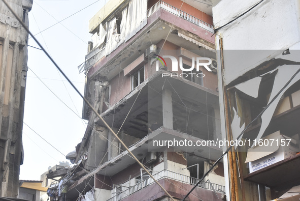 Lebanese security forces take security measures in the area after an Israeli airstrike in Beirut, Lebanon, on September 24, 2024. Six people...