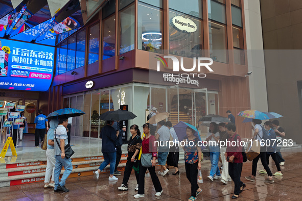 A Haagen-Dazs ice cream shop is seen at Nanjing Road Pedestrian Street in Huangpu District in Shanghai, China, on September 25, 2024. 