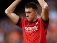 Abel Bretones of CA Osasuna takes a throw-in during the LaLiga EA Sports match between Valencia CF and CA Osasuna at Mestalla stadium in Val...