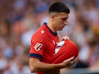 Abel Bretones of CA Osasuna holds the ball during the LaLiga EA Sports match between Valencia CF and CA Osasuna at Mestalla stadium in Valen...