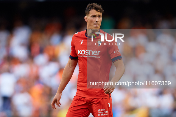 Herrando of CA Osasuna looks on during the LaLiga EA Sports match between Valencia CF and CA Osasuna at Mestalla stadium in Valencia, Spain,...