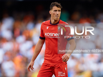 Herrando of CA Osasuna looks on during the LaLiga EA Sports match between Valencia CF and CA Osasuna at Mestalla stadium in Valencia, Spain,...