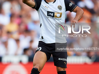 Luis Rioja of Valencia CF reacts during the LaLiga EA Sports match between Valencia CF and CA Osasuna at Mestalla stadium in Valencia, Spain...