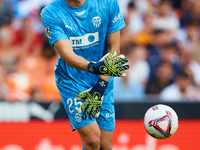 Giorgi Mamardashvili of Valencia CF is in action during the LaLiga EA Sports match between Valencia CF and CA Osasuna at Mestalla stadium in...