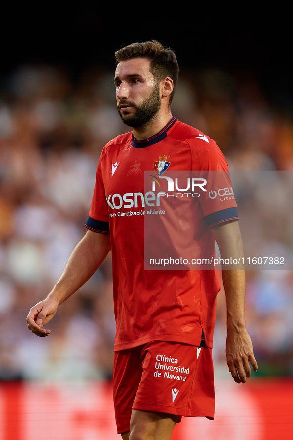 Moncayola of CA Osasuna looks on during the LaLiga EA Sports match between Valencia CF and CA Osasuna at Mestalla stadium in Valencia, Spain...