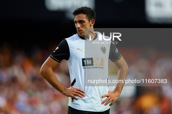 Cesar Tarrega of Valencia CF looks on during the LaLiga EA Sports match between Valencia CF and CA Osasuna at Mestalla stadium in Valencia,...