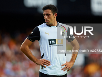 Cesar Tarrega of Valencia CF looks on during the LaLiga EA Sports match between Valencia CF and CA Osasuna at Mestalla stadium in Valencia,...