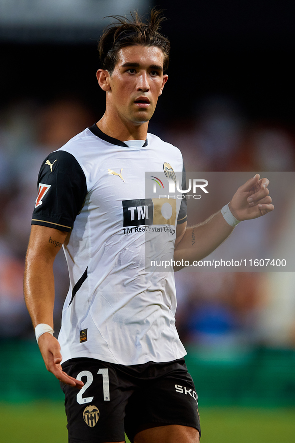 Jesus Vazquez of Valencia CF looks on during the LaLiga EA Sports match between Valencia CF and CA Osasuna at Mestalla stadium in Valencia,...