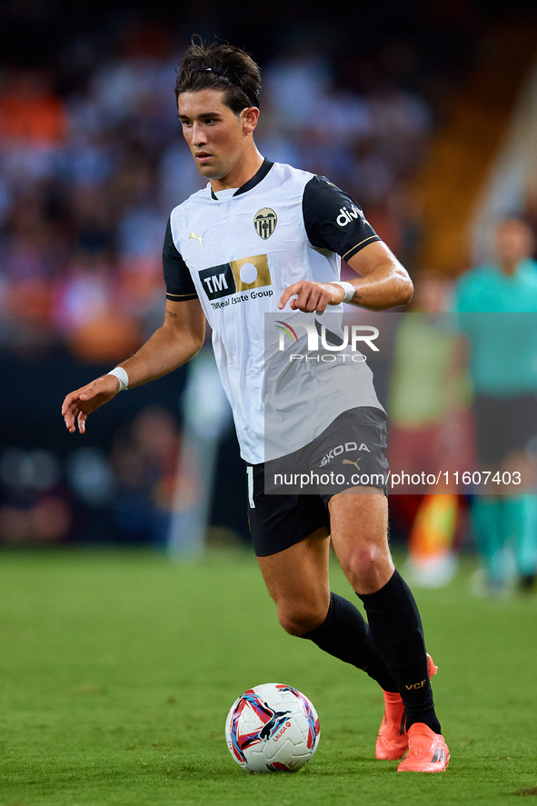 Jesus Vazquez of Valencia CF is in action during the LaLiga EA Sports match between Valencia CF and CA Osasuna at Mestalla stadium in Valenc...