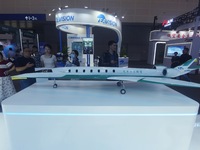 Viewers watch a domestically produced supersonic business jet design model at the Global Digital Trade Expo in Hangzhou, China, on September...