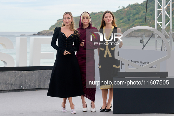 Esther Exposito, Mathilde Olliver, and Malena Villa attend the Photocall El Llanto during the 72nd San Sebastian International Film Festival...