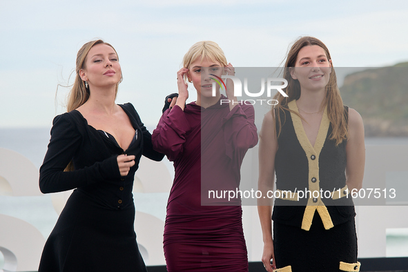 Esther Exposito, Mathilde Olliver, and Malena Villa attend the Photocall El Llanto during the 72nd San Sebastian International Film Festival...