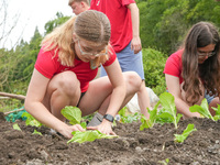 Middle school students from the United Kingdom grow vegetables in Houwu village, Moganshan town, Deqing County, Huzhou city, East China's Zh...