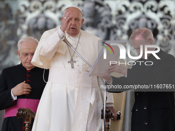 Pope Francis blesses the crowd at the end of his Wednesday general audience in Saint Peter's Square, Vatican City, on September 25, 2024 (