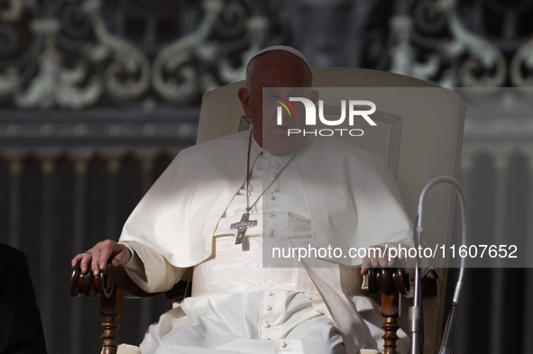 Pope Francis leads the general audience in Saint Peter's Square, Vatican City, on September 25, 2024 