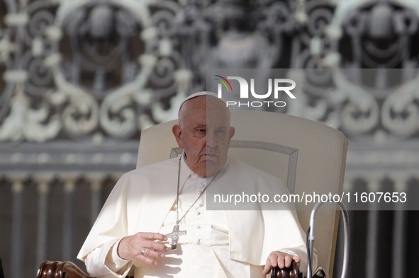 Pope Francis leads the general audience in Saint Peter's Square, Vatican City, on September 25, 2024 