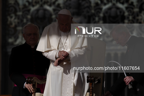 Pope Francis leads the general audience in Saint Peter's Square, Vatican City, on September 25, 2024 