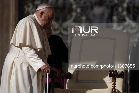 Pope Francis leads the general audience in Saint Peter's Square, Vatican City, on September 25, 2024 