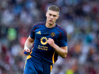 Artem Dovbyk of AS Roma celebrates after scoring first goal during the Serie A Enilive match between AS Roma and Udinese Calcio at Stadio Ol...