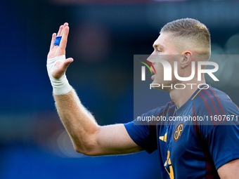 Artem Dovbyk of AS Roma celebrates after scoring first goal during the Serie A Enilive match between AS Roma and Udinese Calcio at Stadio Ol...