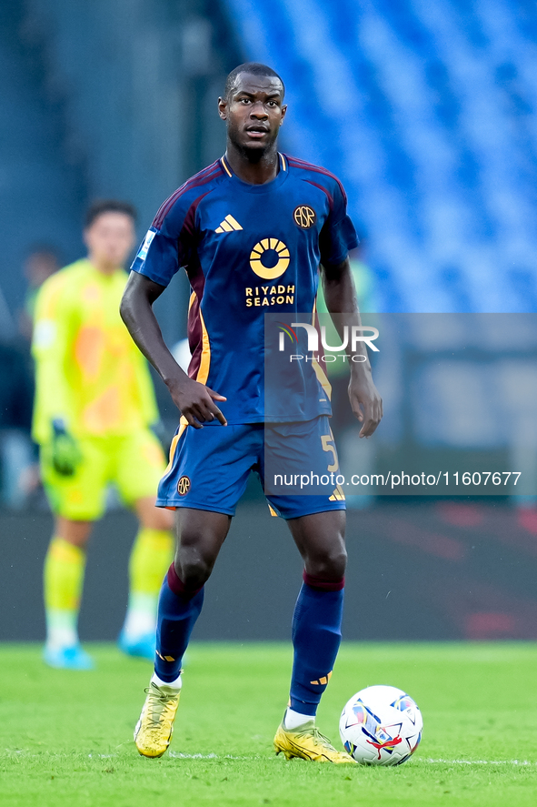 Evan Ndicka of AS Roma during the Serie A Enilive match between AS Roma and Udinese Calcio at Stadio Olimpico on September 22, 2024 in Rome,...