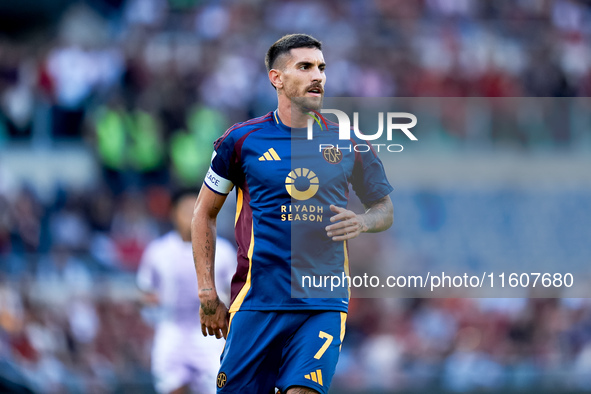 Lorenzo Pellegrini of AS Roma looks on during the Serie A Enilive match between AS Roma and Udinese Calcio at Stadio Olimpico on September 2...