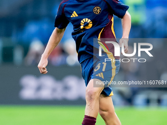 Niccolo' Pisilli of AS Roma during the Serie A Enilive match between AS Roma and Udinese Calcio at Stadio Olimpico on September 22, 2024 in...