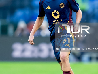 Niccolo' Pisilli of AS Roma during the Serie A Enilive match between AS Roma and Udinese Calcio at Stadio Olimpico on September 22, 2024 in...