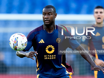 Evan Ndicka of AS Roma during the Serie A Enilive match between AS Roma and Udinese Calcio at Stadio Olimpico on September 22, 2024 in Rome,...