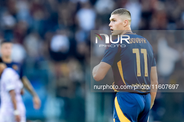 Artem Dovbyk of AS Roma looks on during the Serie A Enilive match between AS Roma and Udinese Calcio at Stadio Olimpico on September 22, 202...