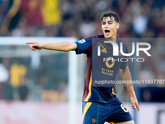 Niccolo' Pisilli of AS Roma gestures during the Serie A Enilive match between AS Roma and Udinese Calcio at Stadio Olimpico on September 22,...