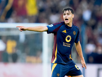 Niccolo' Pisilli of AS Roma gestures during the Serie A Enilive match between AS Roma and Udinese Calcio at Stadio Olimpico on September 22,...