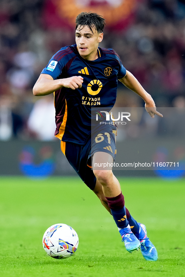 Niccolo' Pisilli of AS Roma during the Serie A Enilive match between AS Roma and Udinese Calcio at Stadio Olimpico on September 22, 2024 in...