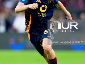 Niccolo' Pisilli of AS Roma during the Serie A Enilive match between AS Roma and Udinese Calcio at Stadio Olimpico on September 22, 2024 in...