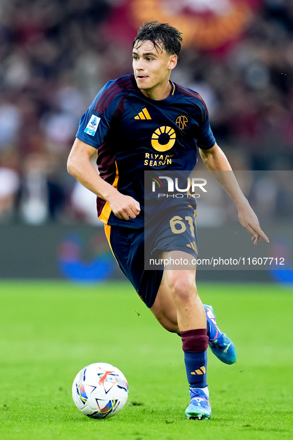 Niccolo' Pisilli of AS Roma during the Serie A Enilive match between AS Roma and Udinese Calcio at Stadio Olimpico on September 22, 2024 in...