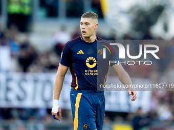 Artem Dovbyk of AS Roma looks on during the Serie A Enilive match between AS Roma and Udinese Calcio at Stadio Olimpico on September 22, 202...