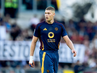 Artem Dovbyk of AS Roma looks on during the Serie A Enilive match between AS Roma and Udinese Calcio at Stadio Olimpico on September 22, 202...