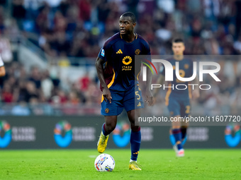 Evan Ndicka of AS Roma during the Serie A Enilive match between AS Roma and Udinese Calcio at Stadio Olimpico on September 22, 2024 in Rome,...