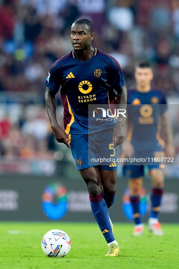 Evan Ndicka of AS Roma during the Serie A Enilive match between AS Roma and Udinese Calcio at Stadio Olimpico on September 22, 2024 in Rome,...