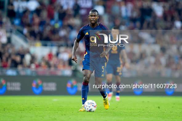 Evan Ndicka of AS Roma during the Serie A Enilive match between AS Roma and Udinese Calcio at Stadio Olimpico on September 22, 2024 in Rome,...