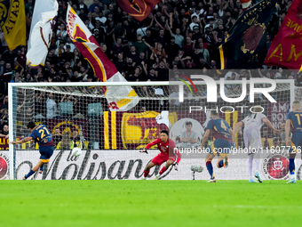 Paulo Dybala of AS Roma scores second goal during the Serie A Enilive match between AS Roma and Udinese Calcio at Stadio Olimpico on Septemb...